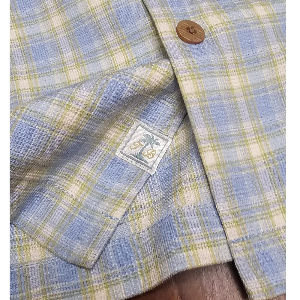 Tommy Bahama Silk Plaid Short Sleeve Button Up Shirt‎ Mens XL Blue Green - Picture 7 of 8